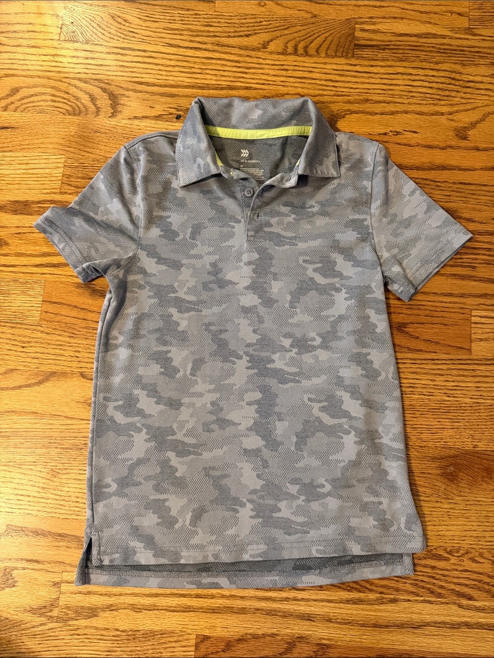 all in motion Boys Gray Camouflage Polo with Lime Trim